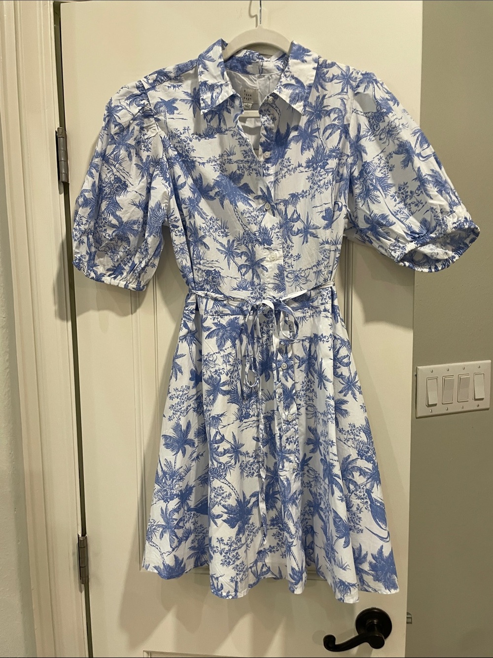 a new day Blue & White Tropical Shirt Dress